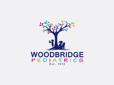 Woodbridge Pediatrics Logo book child children doctor leaves logo medicine pediatrician pediatrics tree