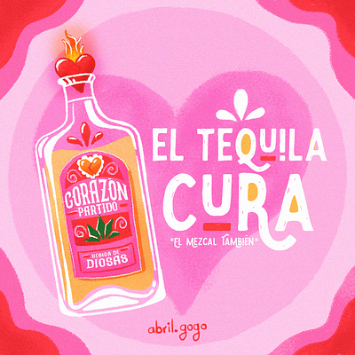 El tequila cura heart illustration mexico mezcal pink tequila