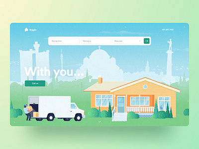 Baggio Moving Services 2d airbnb belgrade cat clean design figma flat flat design forrest house illustration minimalistic noise serbia truck ui