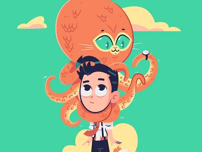 Thadeus Loves Octo-puss (redux) cartoon cats character character design childrens book illustration design drawing graphic design illustration octopus vector