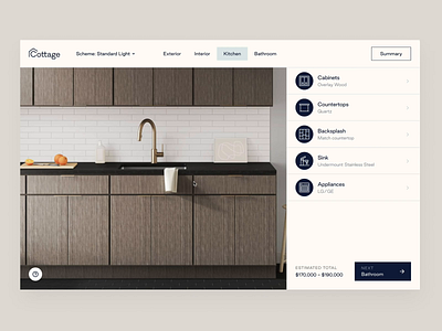 Cottage Customizer adu animation cabinets color custom customize customizer exterior home interaction interior kitchen material select tool ui ux visualizer