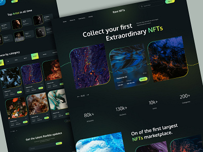 NFT Marketplace Landing Page art bitcoin crypto crypto wallet cryptoart cryptocurrency dark design exploration finance landing page marketplace nft nfts ui ui design ux web website website design