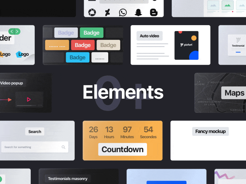 pixfort Elements animation branding design element envato graphic design illustration laptop motion graphics new pixfort theme themeforest trending ui video web design website website builder wordpress