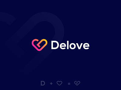 D Letter + Love brand brand identity branding creative logo d d logo d love logo d mark heart logo icon letter d logo logo design logo folio meaningful logo minimal modern logo monogram startup wordmark