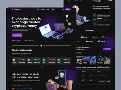 Landing Page - Cryptocurrency Trading binance bitcoin blockhain coin crypto crypto platform cryptocurrency dark design ethereum exchange homepage investment landing page mining token ui design ux design wallet web design website design