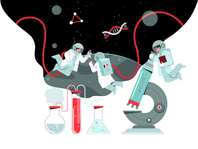 Space biology 2d astronauts characterdesign design flat flat illustration graphic design graphics identity illustration illustrator lp microskop space space biology svg ui vector