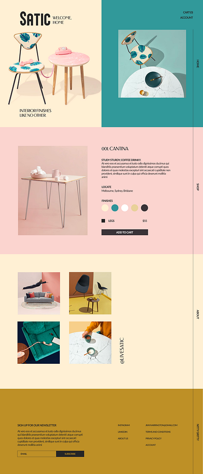 Satic - Fun Furniture. app clean design ecommerce figma furniture landing page lewagon minimal pastel product design programmer retro typography ui web design