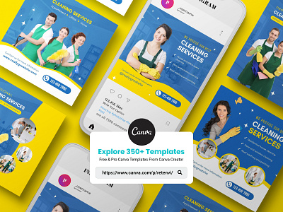 Canva - Professional Cleaning Services Instagram Template businesses gloves house mop