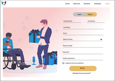 Signup form for charity app charity design signup ui