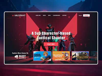 Landing Page Design Concept for Gaming Website - Valorant branding esports game gaming home page illustration landing page minimalist mobile app product design streamer typorgraphy ui ux valorant web design