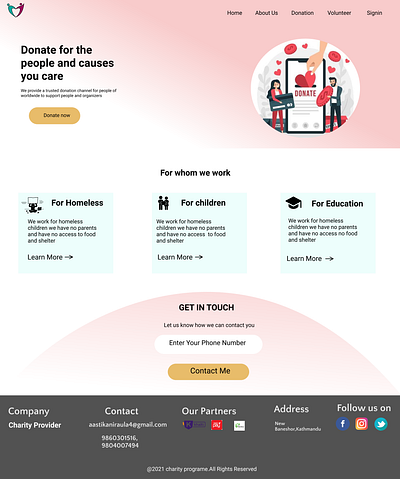 Landing page for charity charity design ui website