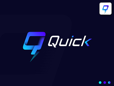 'Quick' - Q letter LOGO brand identity branding custom logo design electricity fast logo flash logo gradient logo graphic design illustration logo logo design logo maker minimalist logo modern logo professional logo q q letter q logo quick