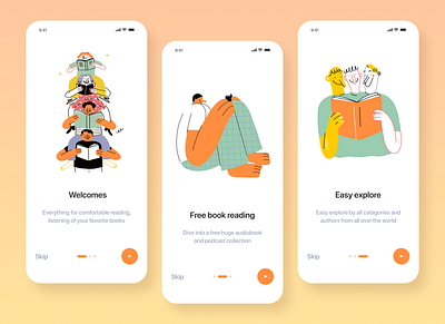 Audiobooks onboarding app branding design illustration logo typography ui ux vector website