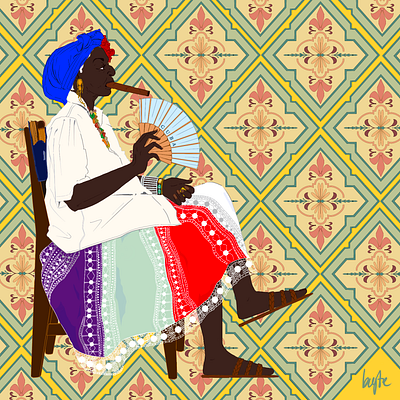 Havana black woman cuban cigars design design cuba fan female character female designers female portrait floral illustration pattern summer tile tile pattern woman