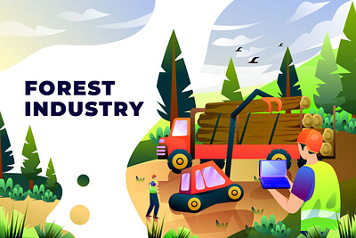 Forest Industry - Vector Illustration 3d animation 3d illustration app concept design forest forestry illustration industry landing landing page landing pages leaf nature page timber web web design website wood