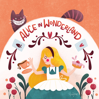 Alice in Wonderland book cover childrens book design digital illustration graphic design illustration typography