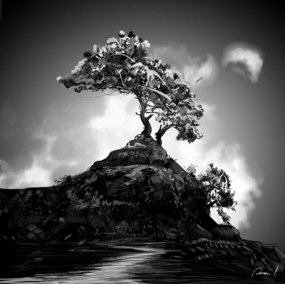 The Tree black and white drawing illustration inspiring nature tree