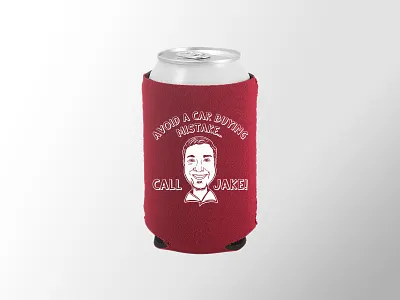 #CallJake Koozie Design avoid a car buying mistake calljake car dealership caricature hand drawn illustrator label design lexus male portrait marketing packaging portrait toyota vector white ink