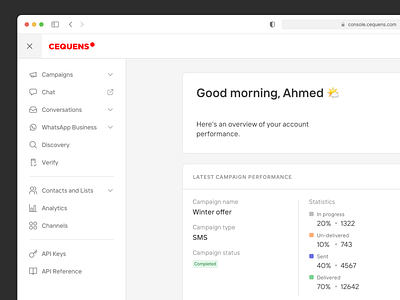 CEQUENS Console campaign clean console cpaas dashboard design system email gui human interface interface minimal modern saas sms ui usability ux
