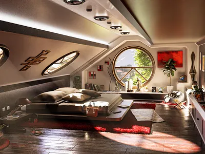 Attic Room bedroom blender interior interior design modern realistic render