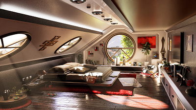 Attic Room bedroom blender interior interior design modern realistic render