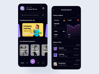 Fitness and Workout App app art black blue branding dark design figma fitness latest navy navya simple trending ui ux vector white yellow