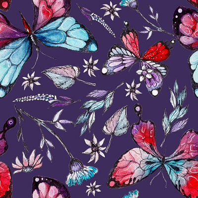 Watercolor pattern, butterflies, illustration, print butterfly design hand painted handmade illustration painting pattern watercolor