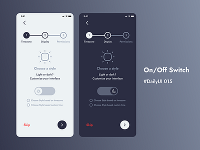 DailyUI 015 - (On/Off Switch) amateur app design button challenge daily ui dailyui dark mode design figma light mode mobile app mobile design toggle ui ui design ui ux uiux ux ux design