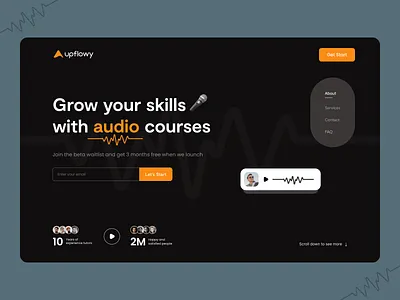 Website design for audio courses / Dark version 2021 audio audio course dark dark version design header home page design landing page design latest new popular trending typography ui ux web design webdesign website website header