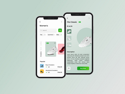 Shoes App aesthetic app brand branding design figma fila gradient gray green mobile nike shoes ui user ux