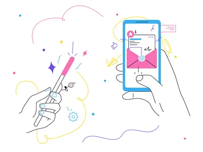 Teenagers 📱💥 colorful design hand illustration kapustin linear magic wand mail notification outkine pack resources set vector