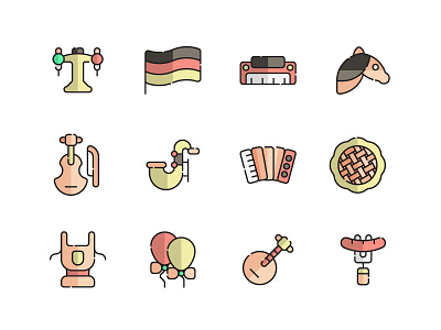 Oktoberfest Icons Set 🍺 bavaria bavarian beer decoration dirndl event fest festival flat icon german germany icon icon design illustration mug munich october pretzel pub vector