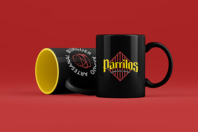 Parrilos Burger mugs branding canecas cupes design estampas illustration lettering logo logodesign padrão tipografia vector