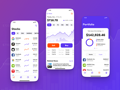 Crypto Stocks iOS Mobile App UI app charts corporations crypto cryptoshares design graphic design ios iphone mobile nasdaq prices shares stocks ui