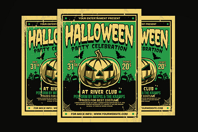 Halloween Party Flyer Retro design flyer flyer template flyers ghost halloween halloween flyer halloween party illustration poster poster design poster template posters print printable pumpkin retro scary template vintage