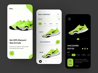 Shoes - App Design Concept app concept ecommerce mobile mobile app mobile ecommerce nike nike air shoe product design running shoes shop typogaphy ui design