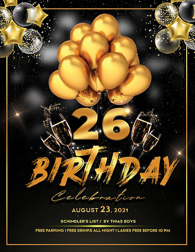 Golden Birthday Flyer adobe adobe photoshop animation background birthday birthday flyer branding brochure brochure design design flyer flyer design flyer template golden graphic design illustration leaflet photoshop poster