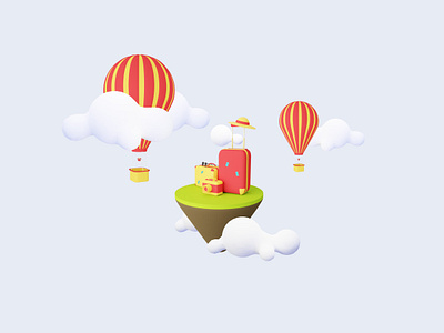 3D Sky Trip 3d 3d model 3d modelling 3dicon blender clean design icon illustration landing page lowpoly minimalist travel trip yellow