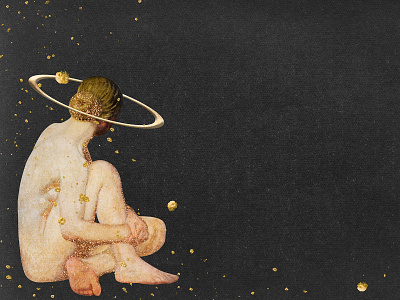 Woman + Space Background | Vintage Collage Art aesthetics angel background black classic collage design galaxy glitter golden graphic design illustration photoshop psd space theme sparkle unique wallpaper woman