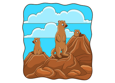 Cartoon illustration earth pig standing in the hole woodchuck