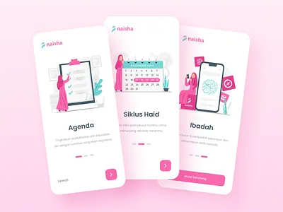 Naisha Muslim App | Onboarding app islam islamic mobile app mobile ui design muslim muslimah onboarding ui uiux ux walkthrough