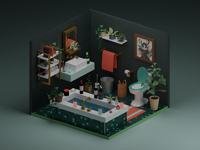 Green Interior 3d 3d illustration blender blender 3d clean design design geometric green illustration interior design isometric isometric art low poly low poly art self care