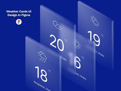 Weather Cards UI Design. clock concept creative design glass glasses glassmorphism glassy icon mac mobile app time tool ui uiux weather weather app weather cards weatherly widget