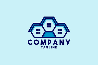 Modular House Logo apartment blue branding building design estate exclusive future hexagon home house housing illustration logo modern modular property smart vector villa