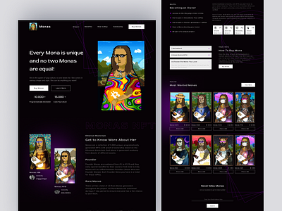 Monas - NFT Landing Page about us art benefit branding btc crypto eth hero landing landing page museum nft non fungible token pixel product trading ui website
