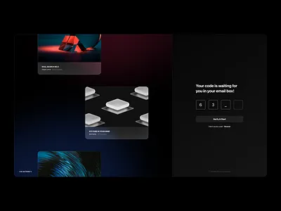Email Verification clean dark theme glass glassmorphic glassmorphism nft sign up ui verification web web design