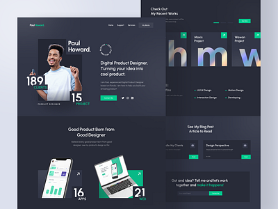 Personal Portofolio Landing Page black clean dark design designer green landing landingpage portofolio simple ui uiux ux web webdesign website