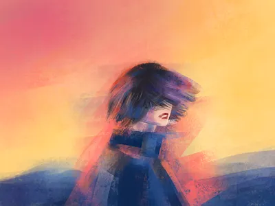 Meaningless blue girl illustration pink procreate yellow