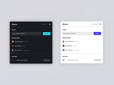 Share Modal dark dashboad design interface modal share ui ux white