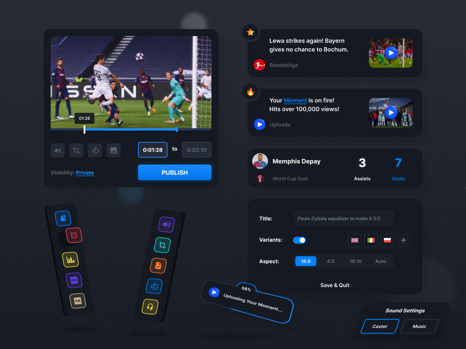 Video uploading & Notifications - UI Elements by Piotr Kosmala on Dribbble